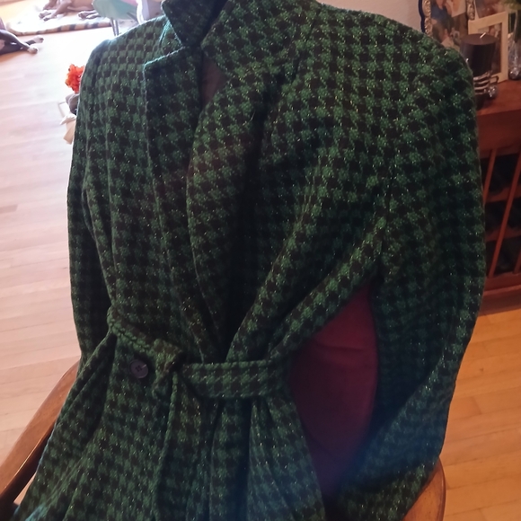 Green and black checked wool coat - Picture 3 of 10